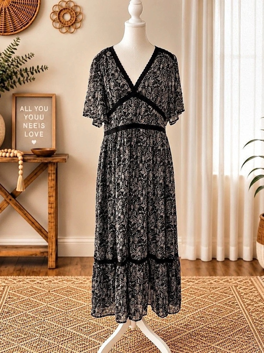 Black Floral Maxi Dress Like New